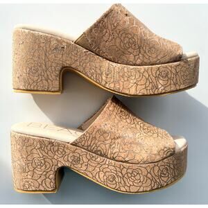 Matisse Terry Sandals Size 8M Platform Slide Open Toe Cork Gold Rose Beach